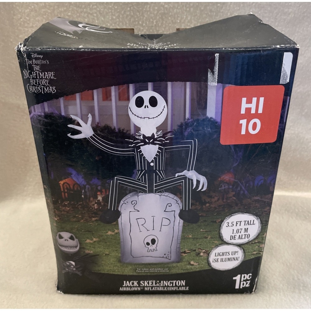 Nightmare Before Christmas Jack Skellington Tombstone Airblown Inflatable 3.5'